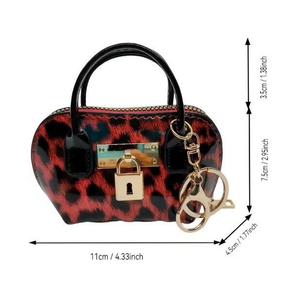🔥 Classy Leopard style Mini Handbag Keychain Coin Purse Charm w/ Gold Accent - Picture 6 of 6